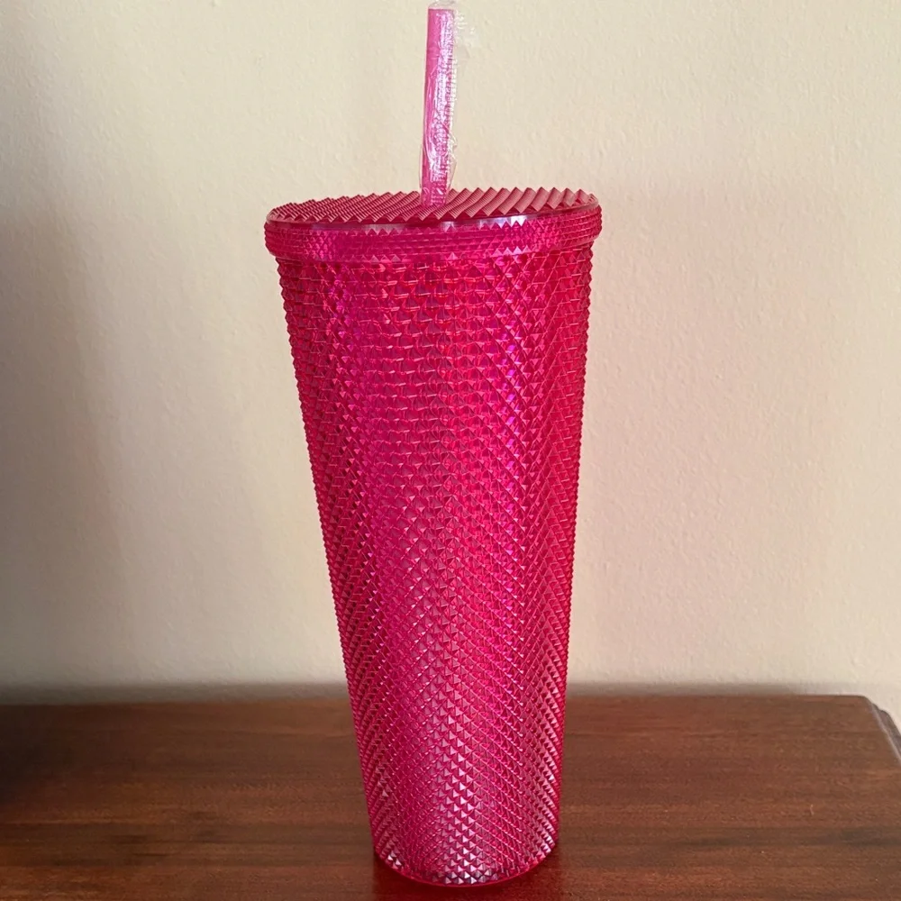 New Pink Plastic Travel Tumbler & 'Hello 30' Pink Accent Cosmetic Pouch Set